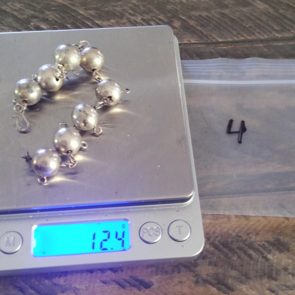925 Silver Round Ball Bead Charm Holder Link Bracelet 7 Inch 12.4g Vintage